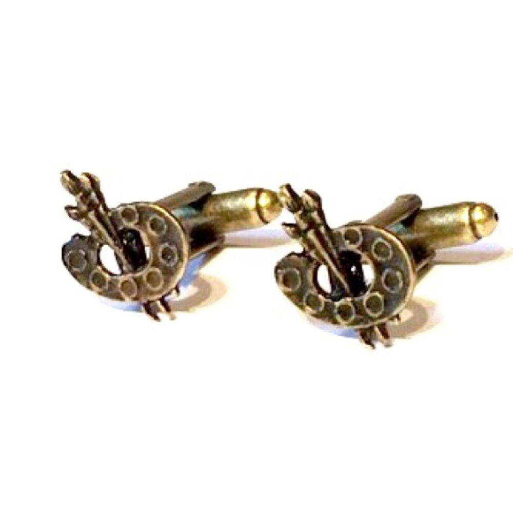 Mens Bronze Toned Metal Painter Palette Cufflinks Artist Cuff Links Guys Gift